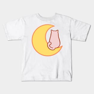 Pink Meow on the moon Kids T-Shirt